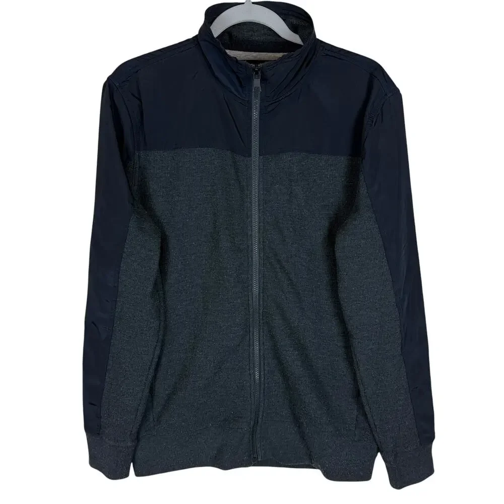 Banana Republic Track Jacket Mens Medium‎ Gray Navy Full Zip Knitted Mock Neck